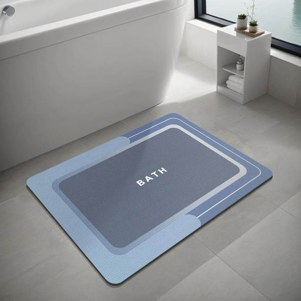 Tapis de bain bleu 60x90cm ultra-absorbant en caoutchouc fin antidérapant