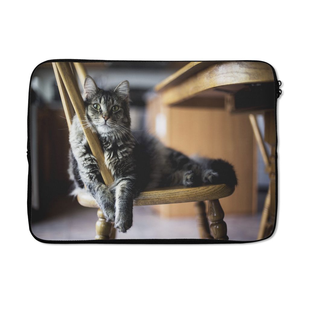 MuchoWow Laptop Hülle 14 ZollKatze - Stuhl - Haustier Laptoptasche - Laptoptasche - Stoßsicher - Schutzhaube