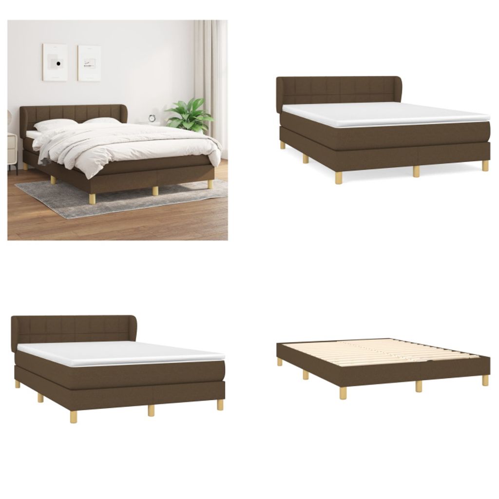 vidaXL Boxspringbett mit Matratze Dunkelbraun 140x200 cm Stoff - Boxspringbett - Boxspringbetten - Bett - Schlafzimmermöbel