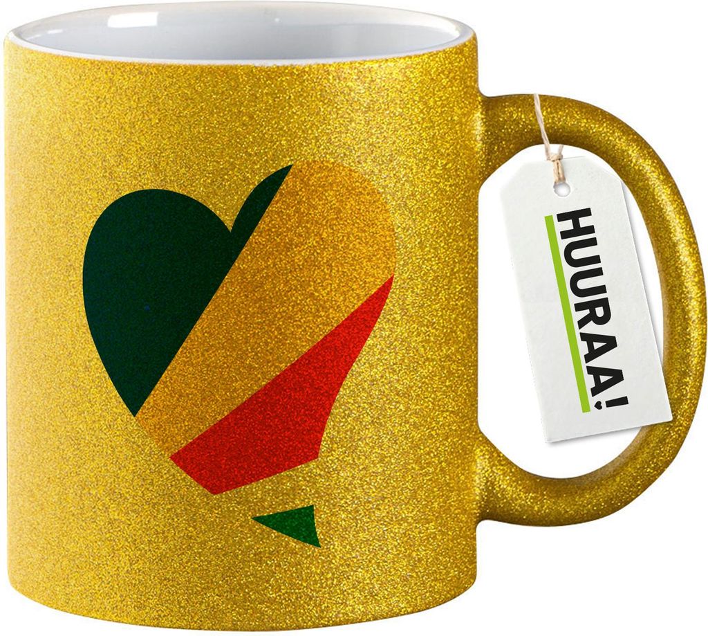 Huuraa Glitzertasse Seychellen Flagge Herz 330ml Gold Keramik Kaffeebecher Geschenkidee