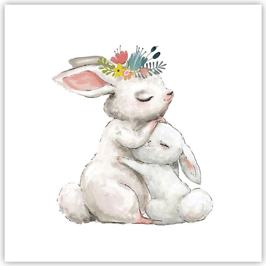 Poster - Poster ohne Rahmen - Kaninchen Hase Kinder - 60x60 cm - Wand Bild - Wanddeko - Wandbilder - Kunstposter - Wandposter - Bilder - Kunstdruck...