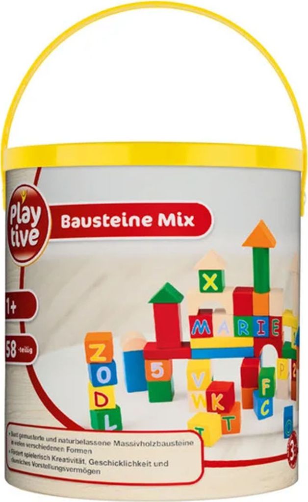 Playtive Spiel Holzspielzeug Bausteine im Eimer Holz 50 tlg. ab 1 Jahr