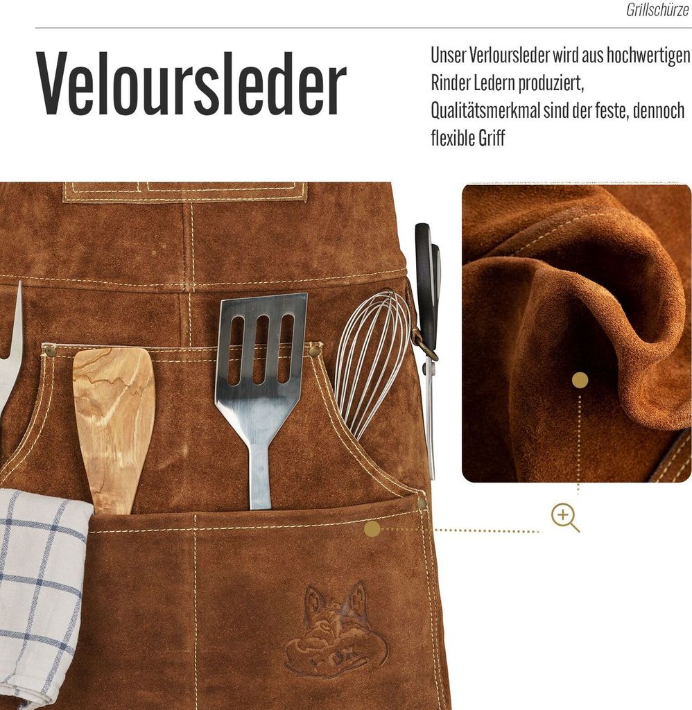 ROUGH Büffel Rau Wild Leder Arbeitsschürze, Grillschürze Produktbild 3
