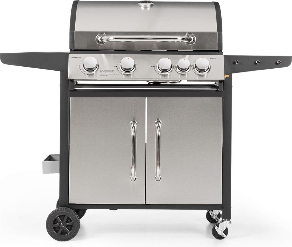 Klarstein Gasgrill mit Großer Grillfläche, Gasgrill 1 Seitenbrenner & 4 Brenner, 17,1kW Edelstahl-Gasgrill, BBQ Gasgrill für Balkon & Garten, Gr...