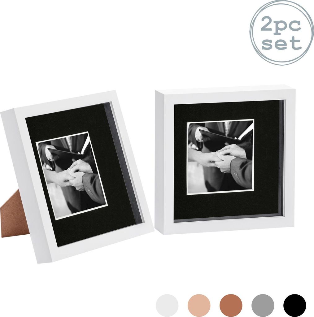 Nicola Spring 2 Stück 8 x 8 3D-Schatten-Kasten-Foto-Rahmen-Set - Craft Anzeigen Bilderrahmen mit 4 x 4 Montage - Glas Aperture - Weiß / Schwarz