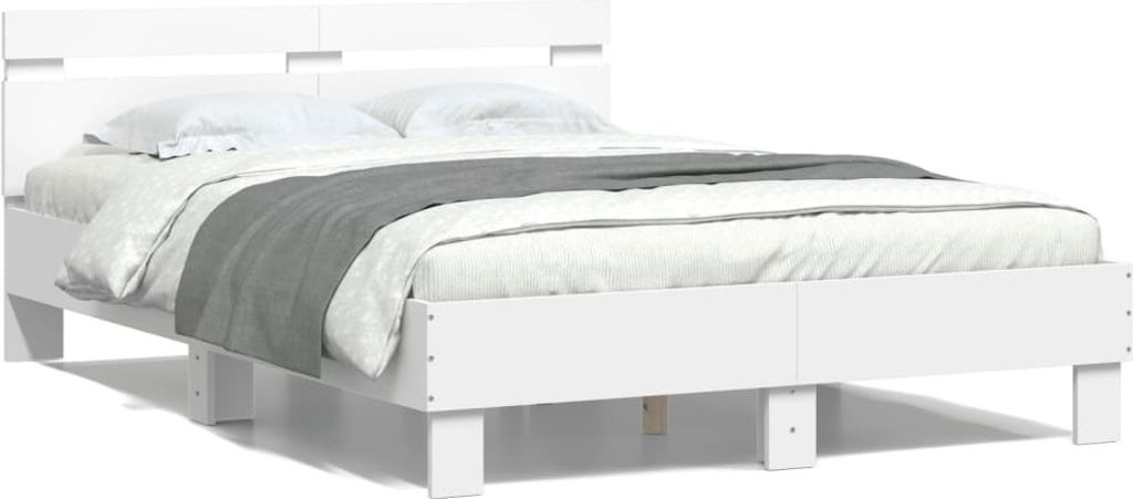 Maison Exclusive - Bettgestell mit Kopfteil LED-Beleuchtung Weiß 135x190 cm