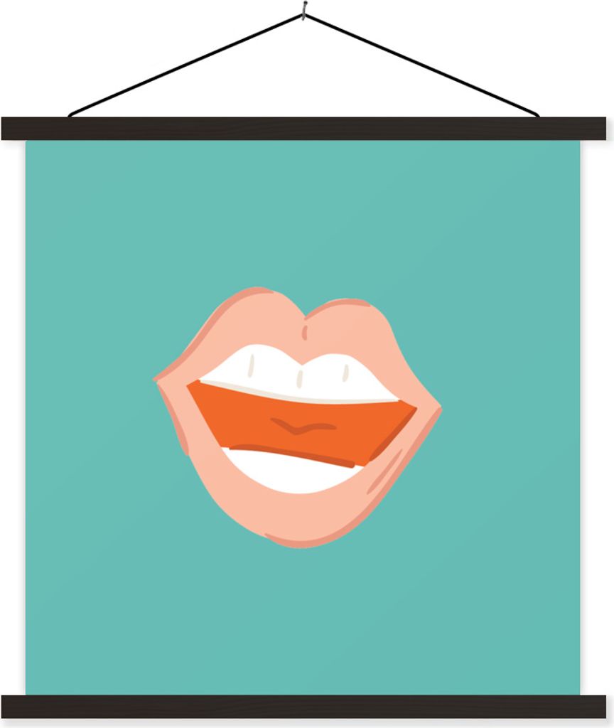 MuchoWow Textilposter Mund - Blau - Rosa 90x90 cm mit schwarzem Rahmen - Magnetisches