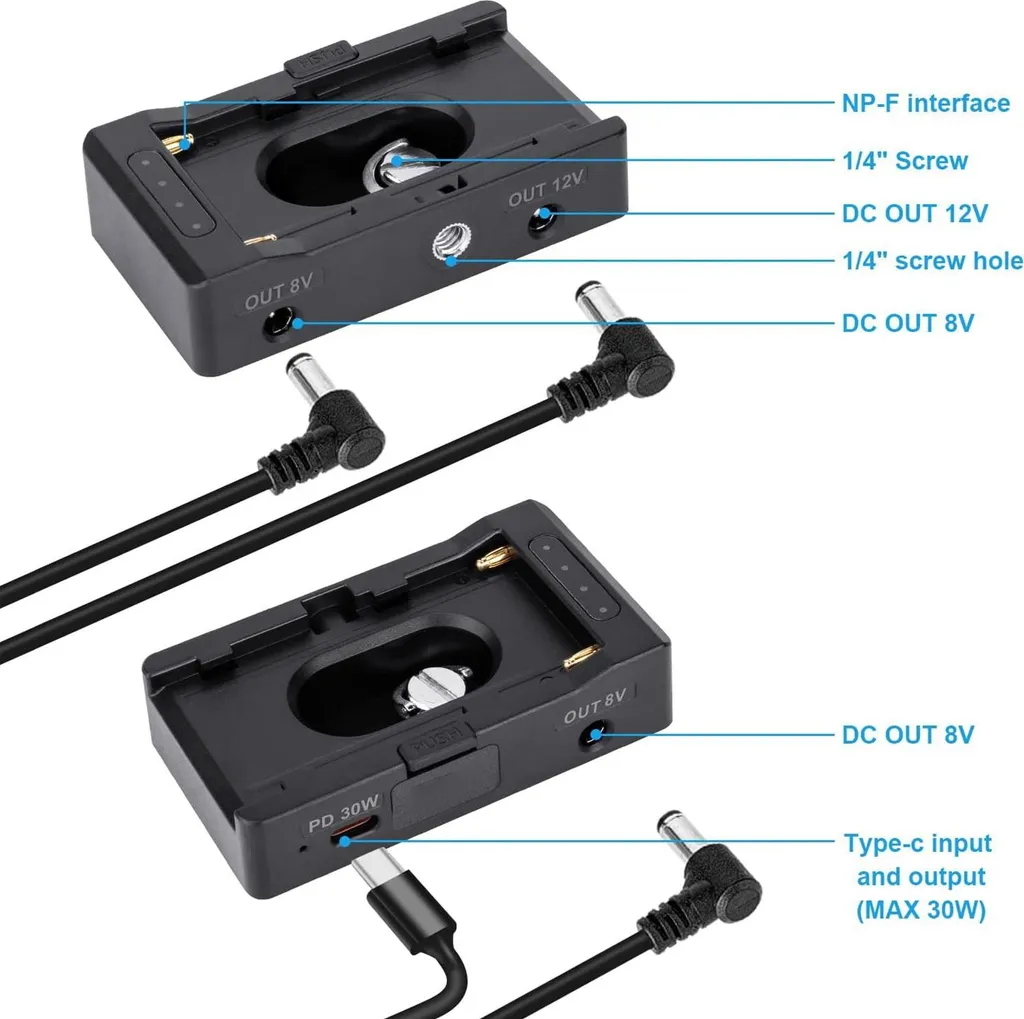 Chargeur Adaptateur Batterie NP-F550 Fixation 1/4 Pouce et Sabot Froid