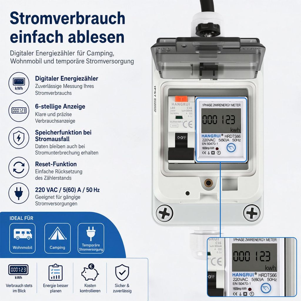 Peviasot Mobilný digitálny merač spotreby elektrickej Obrázok produktu 