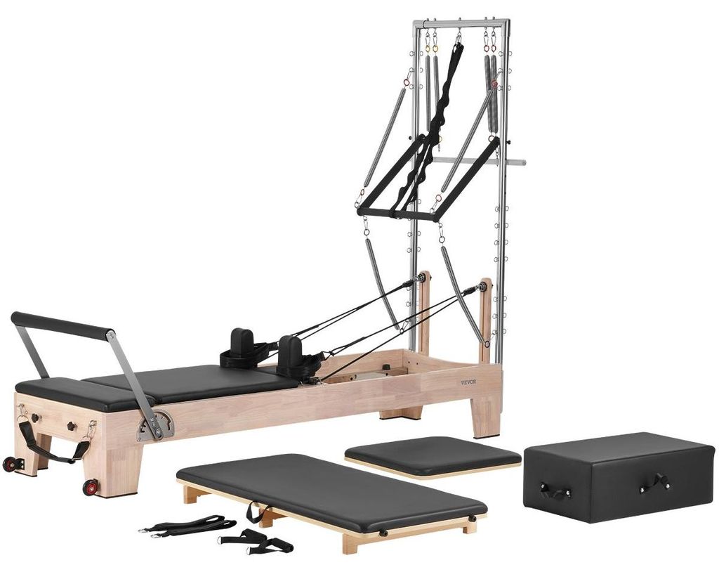 Reformer VEVOR Pilates, drewno kauczukowe, do siłowni, z Zdjęcie produktu 