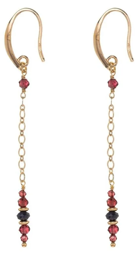 Boucles d'oreilles plaquées or saphir bleu et grenats rouges