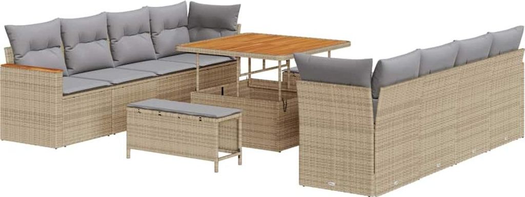 vidaXL Gartensofa-set mit Kissen 12 pcs Beige Poly-Rattan