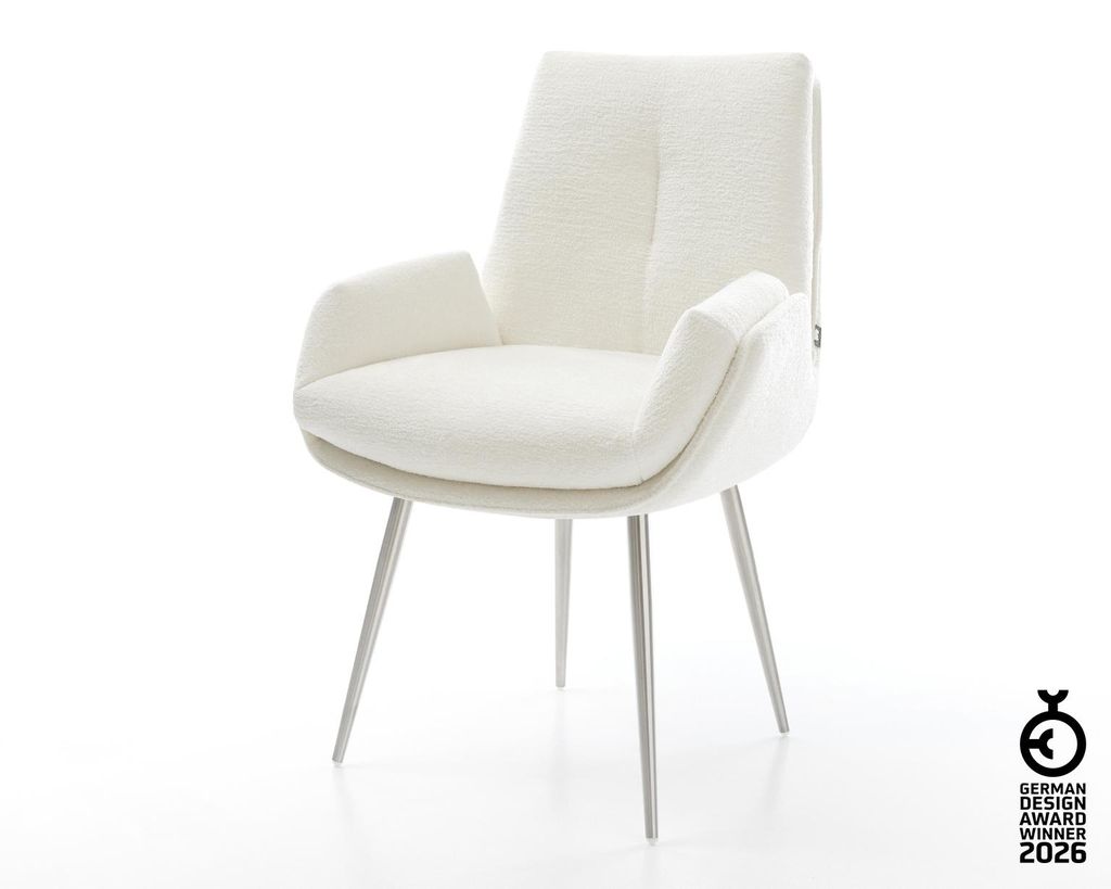 DELIFE Esszimmerstuhl Clea-Flex Bouclé Soft Beige 4-Fuß konisch Edelstahl