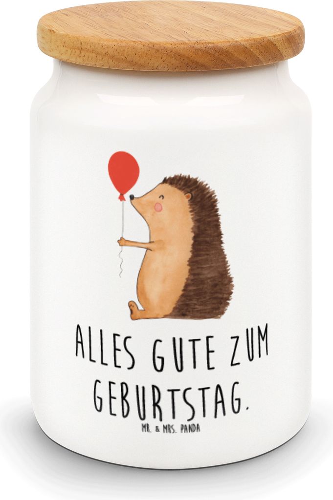 Mr. & Mrs. Panda Teedose Igel Luftballon - Weiß - Geschenk, Frischhaltedose, Geburtstag, Keksdose, Glückwunsch, zuckerdose, Kaffeedose, müslidos...