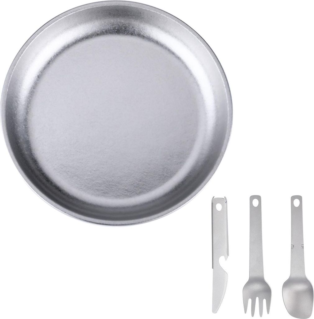 Campingteller mit 3-teiligem Anzug, integriertem Geschirr, Titan-Grillplatten, Metallsalat, ultraleichtes Outdoor-Ess-Set
