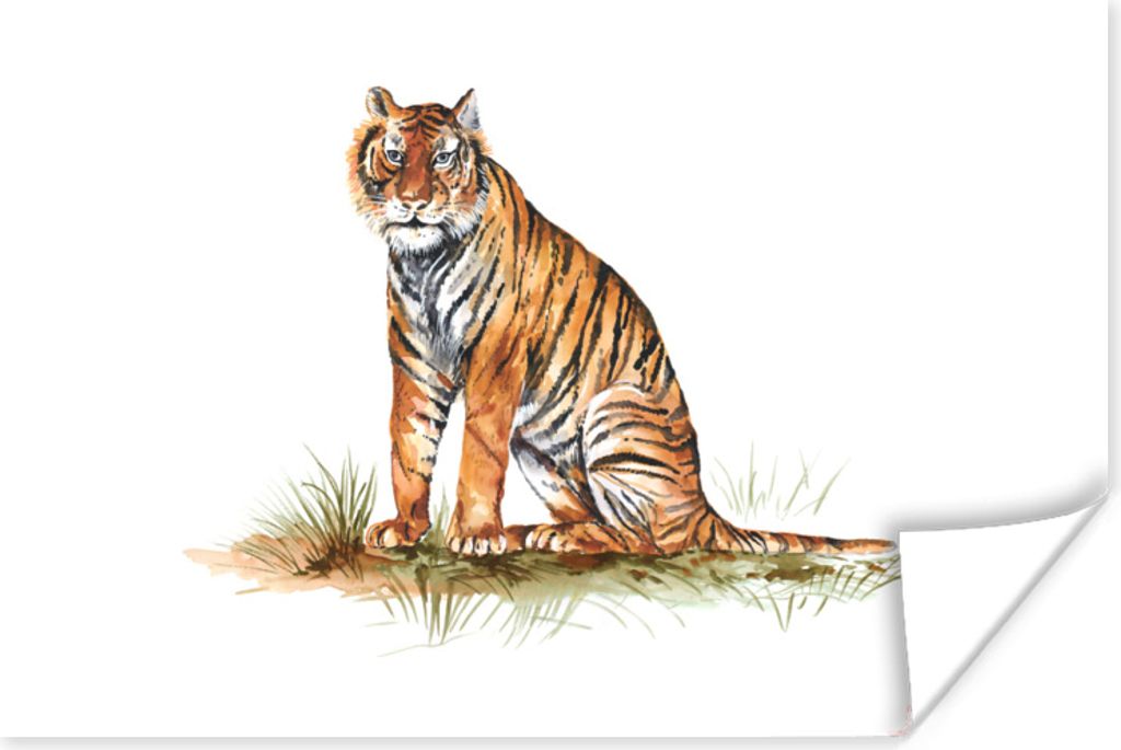 MuchoWow Poster Tiger - Gras - Orange 180x120 cm - Fotoplakat