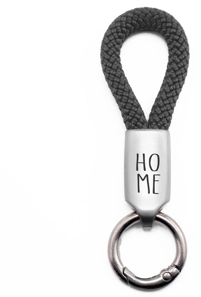 GIPFELWELLE Handgemachter Edelstahl Schlüssel Anhänger mit Gravur Kette Ring Paracord 6 mm Segeltau, Damen Herren, Home, Anthrazit, Silber