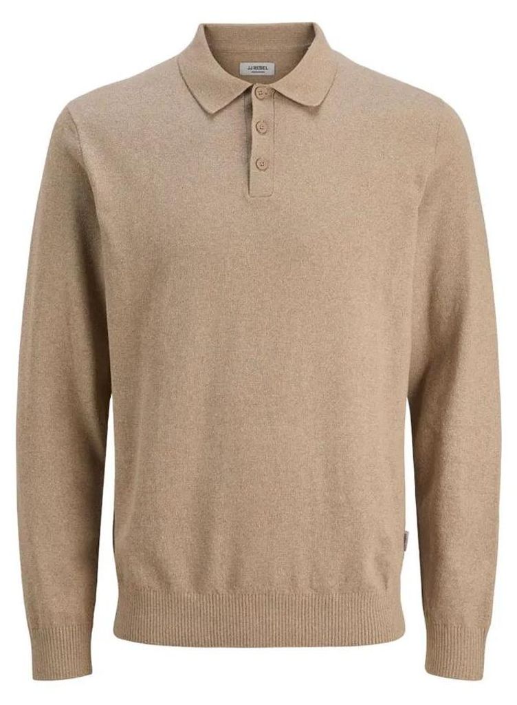 Jj Rebel Callum Knit Langarm-polo Beige M Mann Beige M