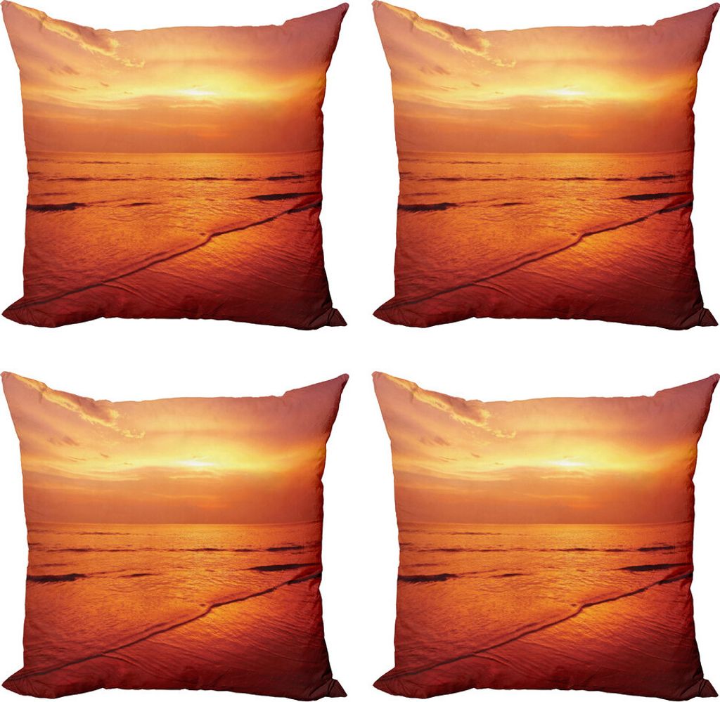ABAKUHAUS Ozean Kissenbezug Set (4 Stück), Dämmerung Karon Beach, Moderner Doppelseitiger Digitaldruck, 40 cm x 40 cm, rot Gelb