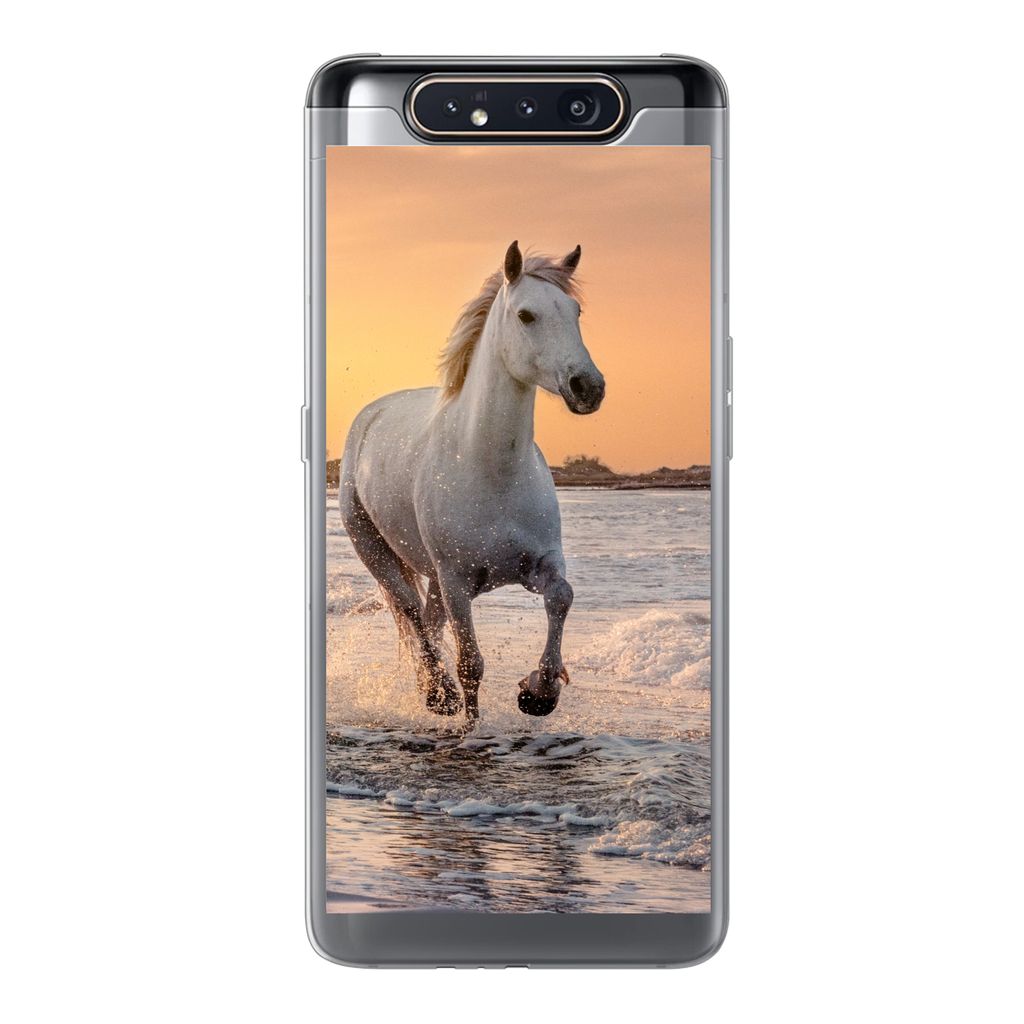 MuchoWow Handyhülle Schutzhülle Hülle für Samsung Galaxy A80 Pferde - Sonne - Meer - Strand - Tiere Silikon Softcase Handy Hülle - Schutzdeckel