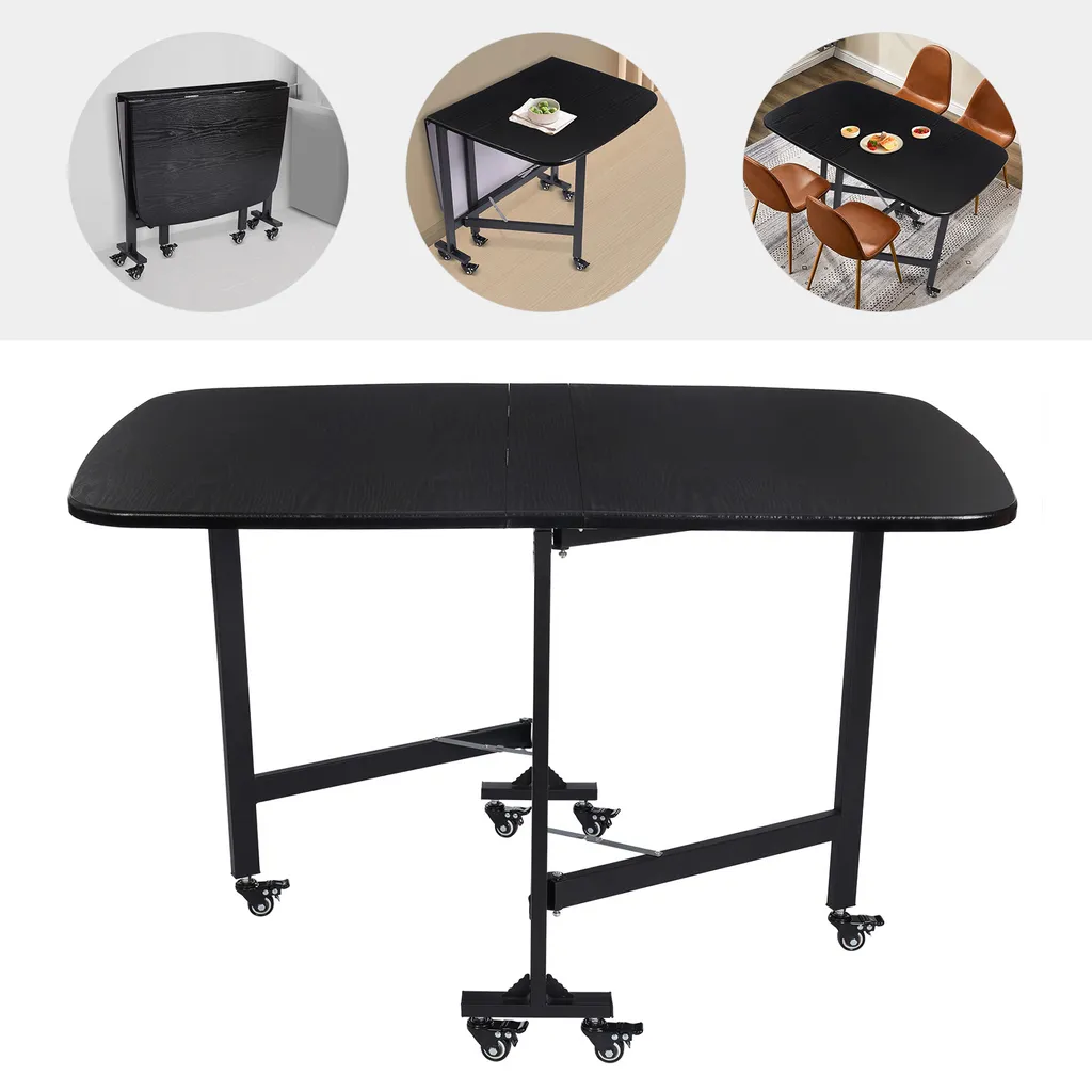 Table de cuisine pliante noire à 6 roulettes - Modèle Modulable K6 - 8