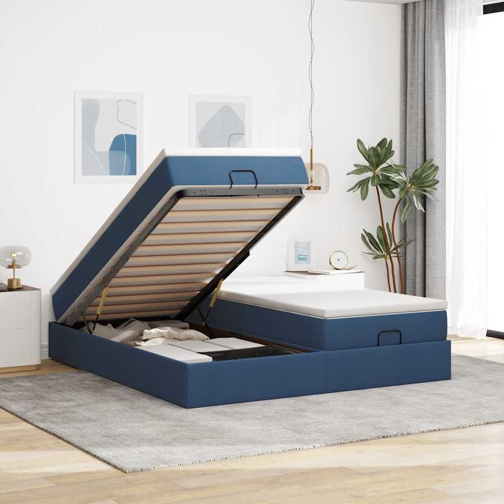 Maison Exclusive - Ottoman-Bett mit Matratzen Blau 160x200 cm Stoff