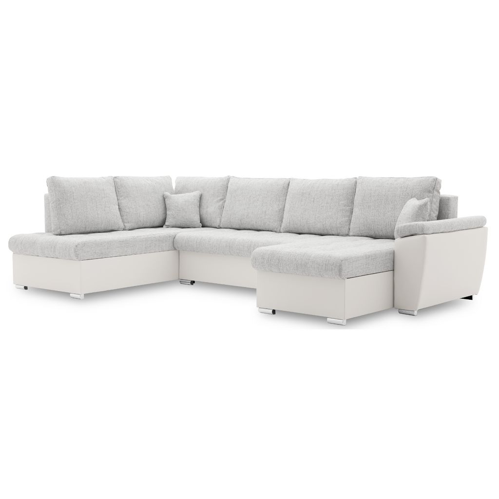 Ecksofa VEGAS 315/190 LINKS mit Schlaffunktion und 3 Bettkasten - U-förmig - Eckcouch in modernem Design - Hellgrau & Weiß