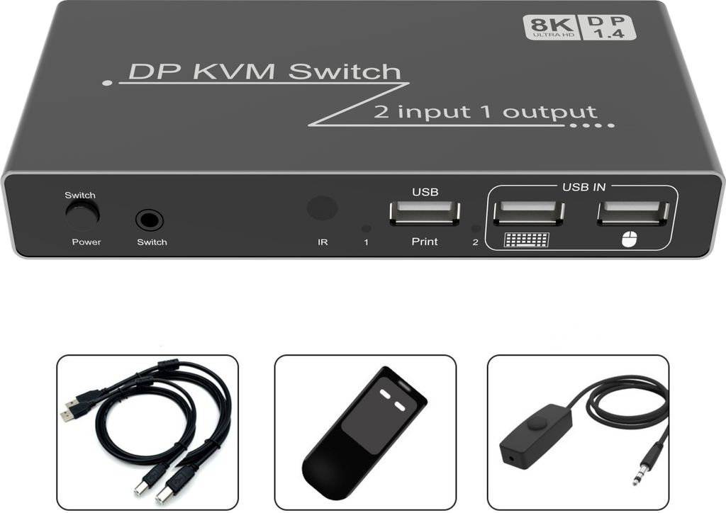 INF 2 in 1 out DP DisplayPort KVM-Umschalter 8K 60 Hz