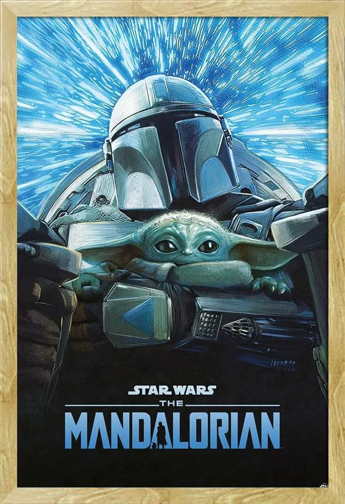 Star Wars - Poster - The Mandalorian - Lightspeed + cornice rimovibile, Shinsuke® Maxi MDF faggio, vetro acrilico