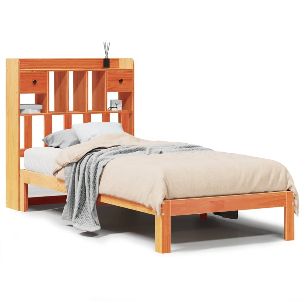 Massivholzbett mit Regal ohne Matratze Wachsbraun 100x200 Produktbild 