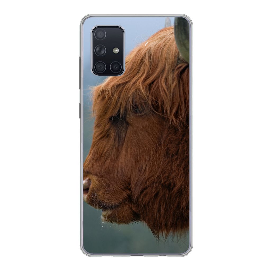 MuchoWow Handyhülle Schutzhülle Hülle für Samsung Galaxy A51 Schottische Highlander - Tiere - Nebel Silikon Softcase Handy Hülle - Schutzabd...
