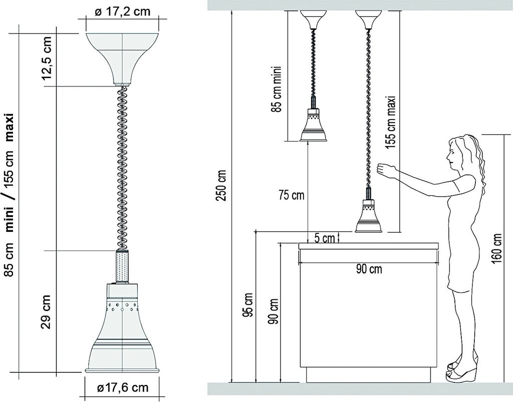 Wärmelampe höhenverstellbar zum Warmhalten von Speisen / Heiz-Lampe