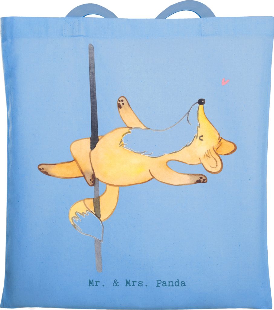 Mr. & Mrs. Panda Schultasche Fuchs Poledance - Sky Blue - Geschenk, Tasche, Tanz, Pole Dance, Jutebeutel, Baumwollbeutel, Laptoptasche, Tote Bag, T...