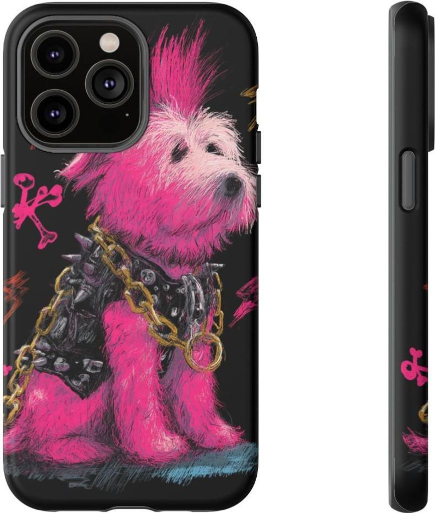 Punkiger Hund mit pinkem Irokesenschnitt – Handyhülle Kompatibel mit iPhone 14 Pro Max