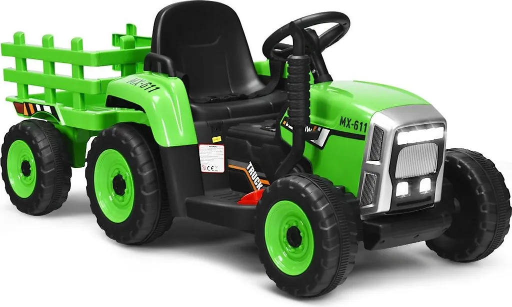 Tracteur à Pédale Électrique 12V Vert pour Jeux de Jardin et Transport