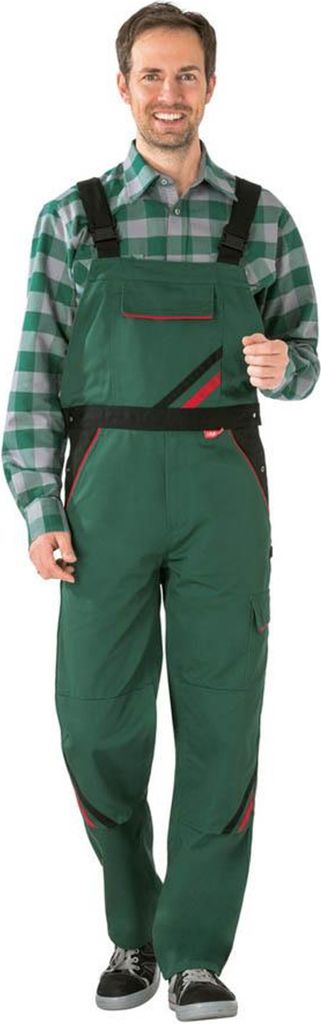 Planam Highline Latzhose grün/schwarz/rot 28