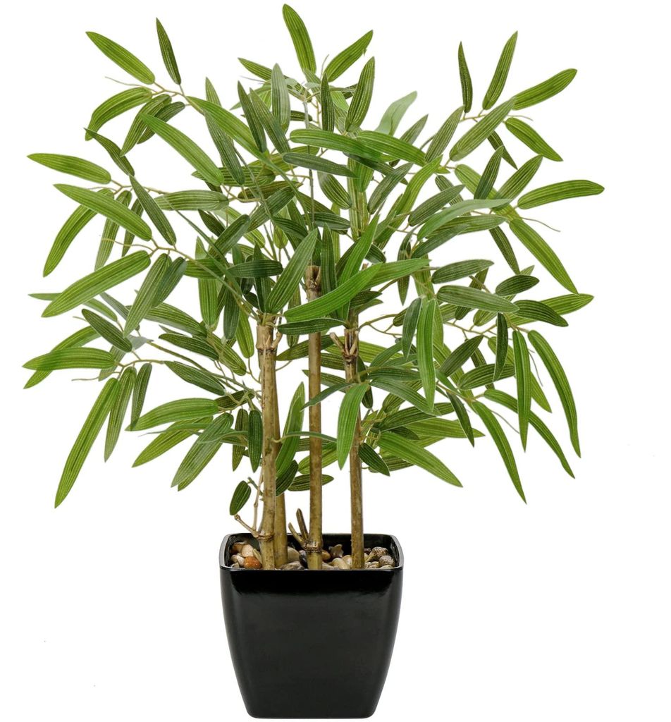 Künstliche Bambuspflanze, künstlicher Bonsai im schwarzen Topf, künstliche Bambus-Zimmerpflanze für Badezimmer, Esszimmer, Wohnzimmer – Dekor...