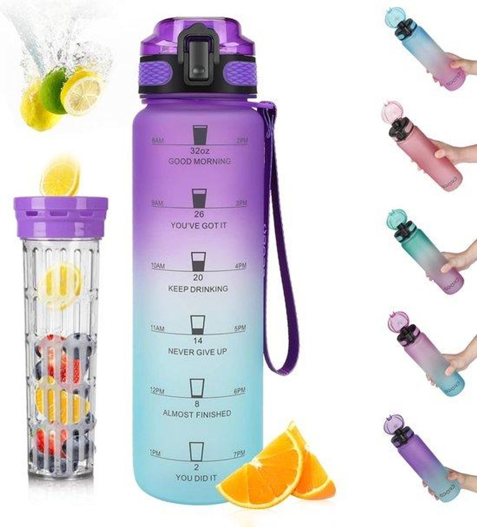 1-Liter Wasserflasche mit Fruchtkorb, ideal für Studenten, Büros, Sportler, Kinder und Fitness-Begeisterte