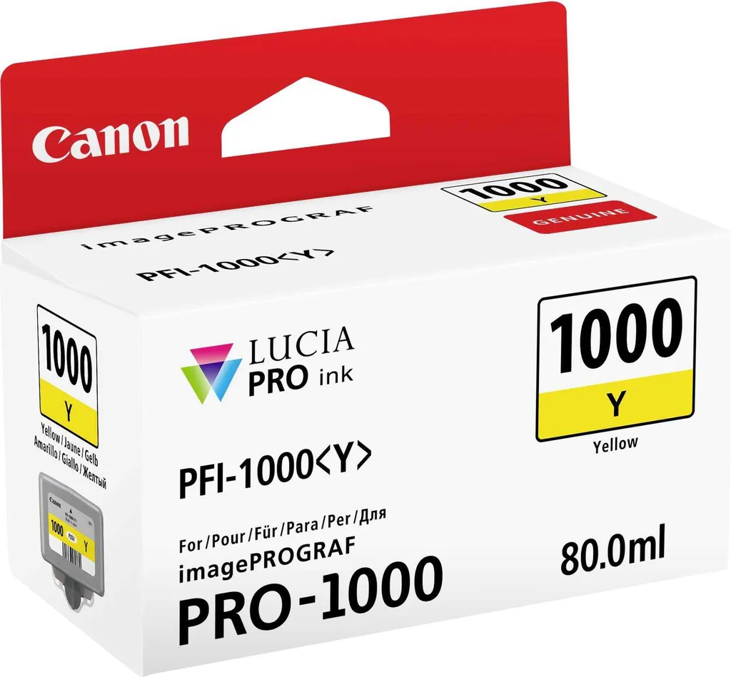 Recharge encre jaune PFI-1000Y pour reproduction fidèle de vos photos