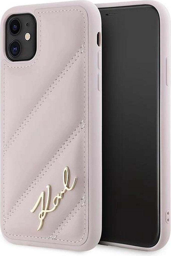 Karl Lagerfeld Diagonal Quilted Script - iPhone 11 Hülle (Pink)