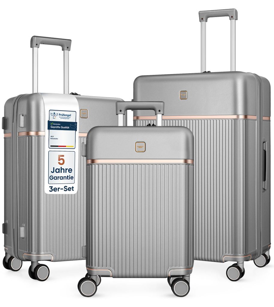 4FLY Hartschalen-Reisekoffer Set 3-teilig (M/L/XL) aus Polycarbonat – mit TSA-Schloss, 4 Spinner-Doppelrollen und Aluminium-Teleskopgriff
