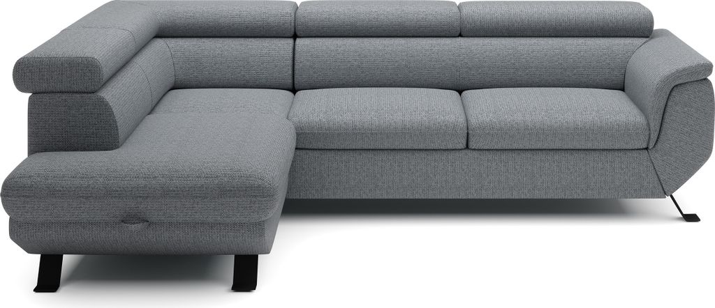 DomoHome ECKSOFA RAVEN L mit Schlaffunktion und Bettkasten, Freistehend, Polstersofa mit Verstellbaren Kopfstützen, 257x198x96 cm, Linke Seite, Fa...