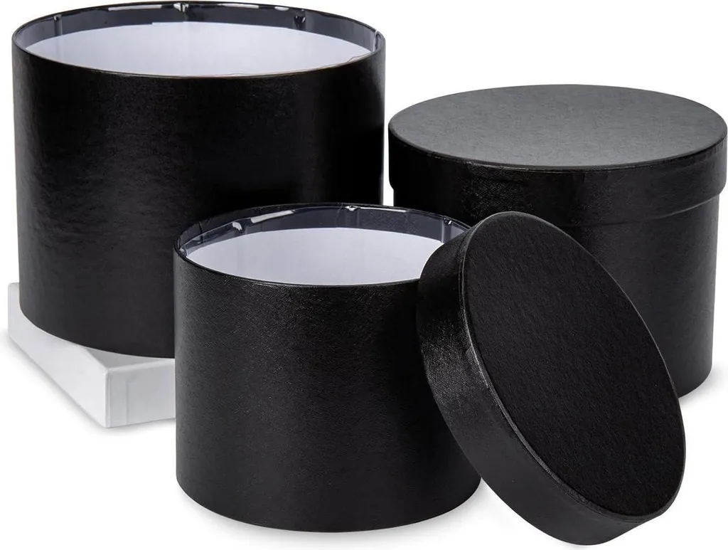 Pack de 3 boîtes rondes noires pour emballage cadeau et rangement