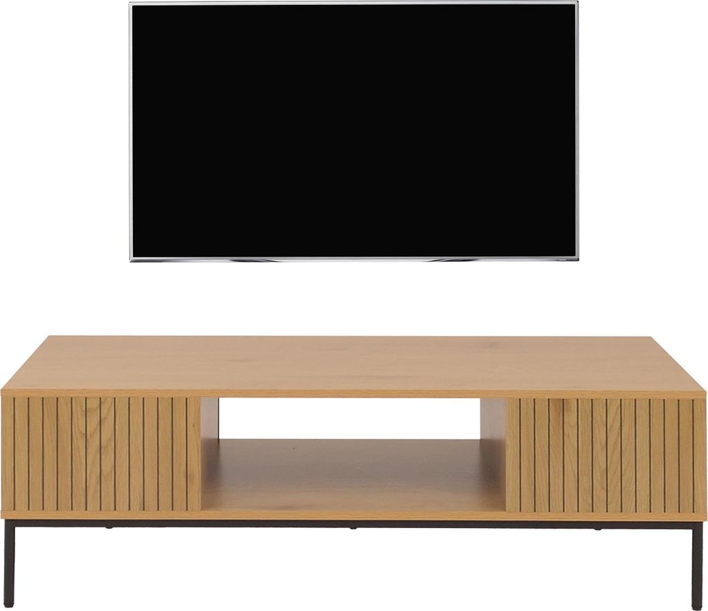 TV-Rack HWC-O39, TV-Board Fernsehtisch Lowboard TV-Schrank Ablage, Melamin MDF 39x120x60cm natur