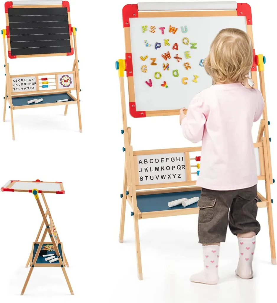 Tableau Enfant Multifonction en Bois Pivotant avec Boulier et Alphabet