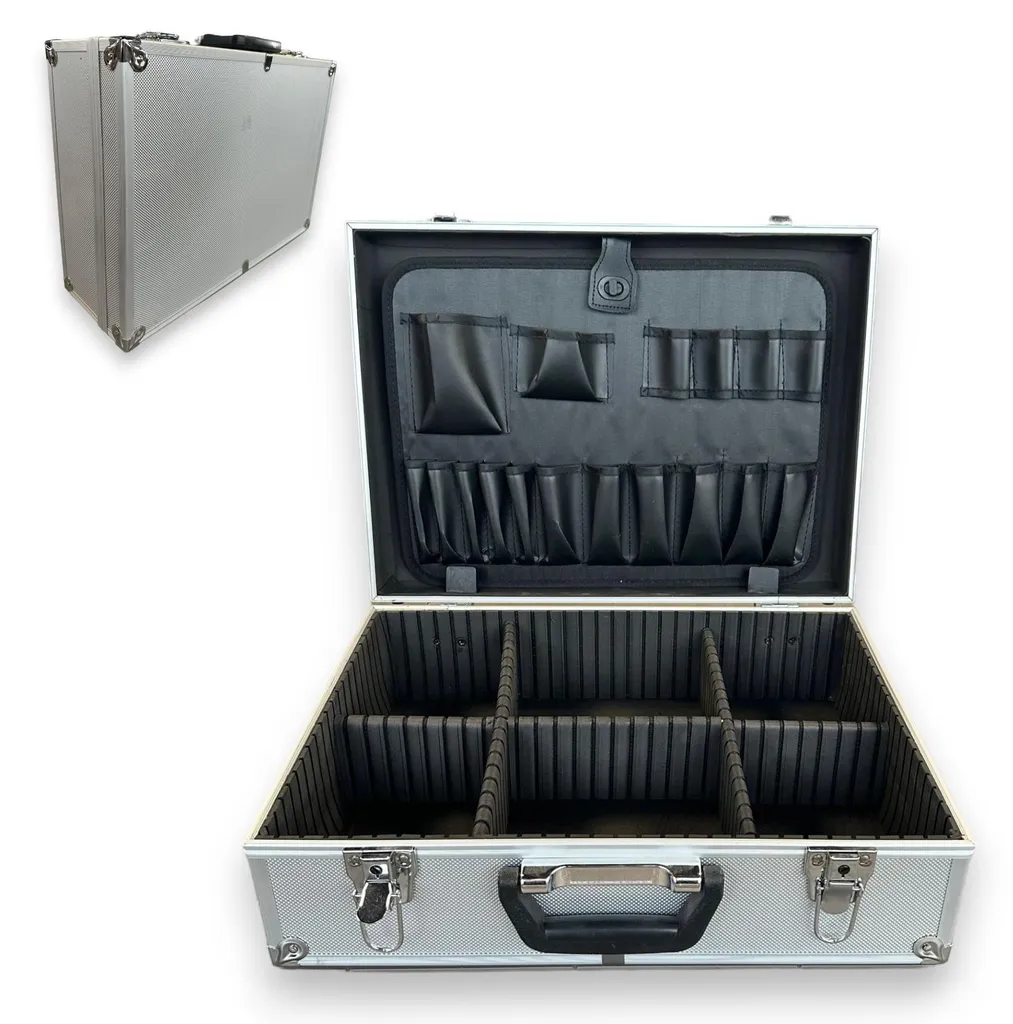Mallette à outils en aluminium verrouillable avec 6 compartiments XL