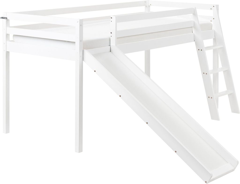BELIANI Kinderbett Weiß Kiefernholz mit Rutsche Leiter Gelände Lattenrost 90x200 cm Modern Kinderzimmer Jugendbett Einzelbett Hochbett Halbhochbett