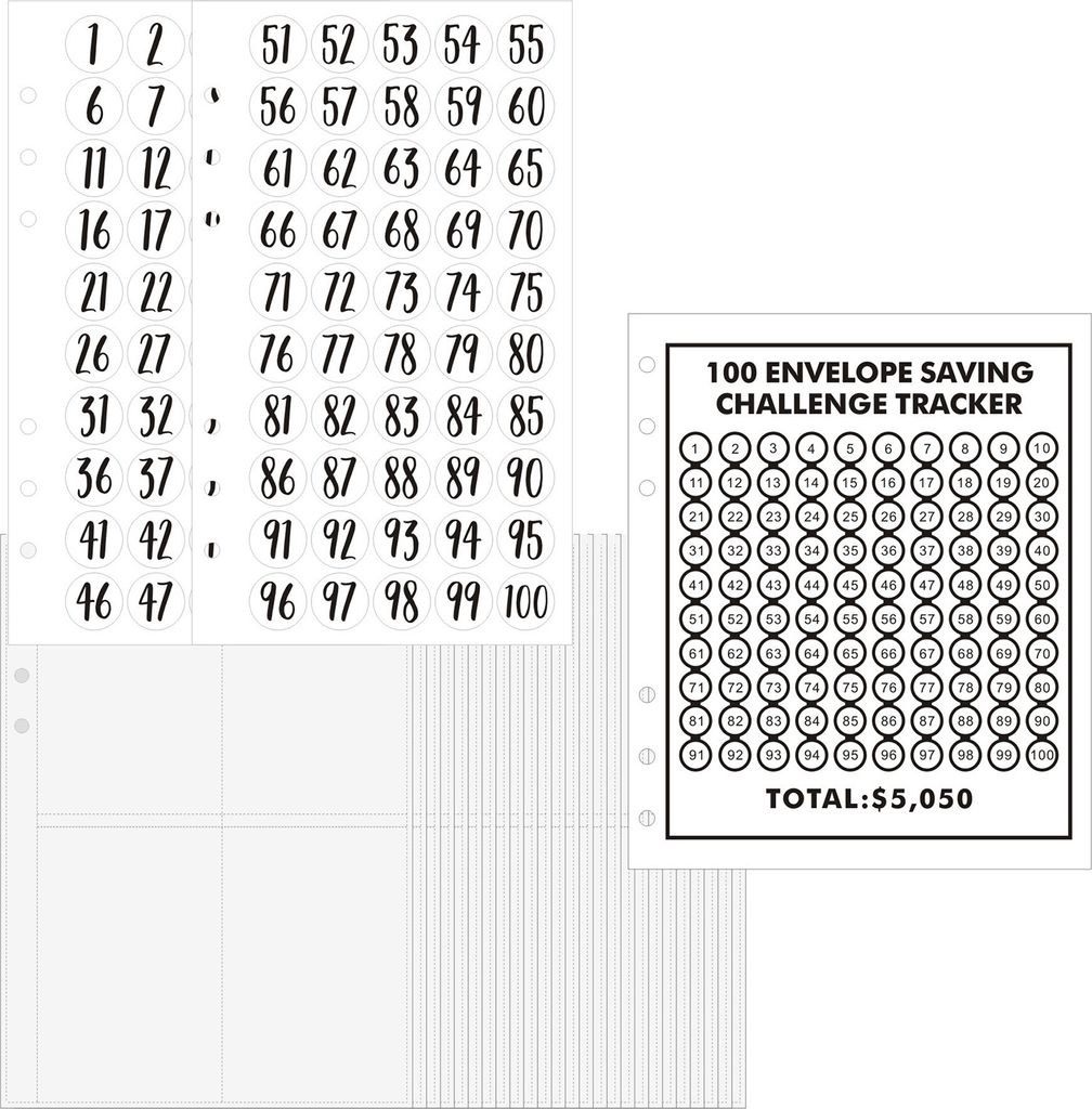 1 Set Geldspar-Binder-Kit 100-Tage-Geldspar-Challenge Binder-Einsätze Notebook-Kernzubehör