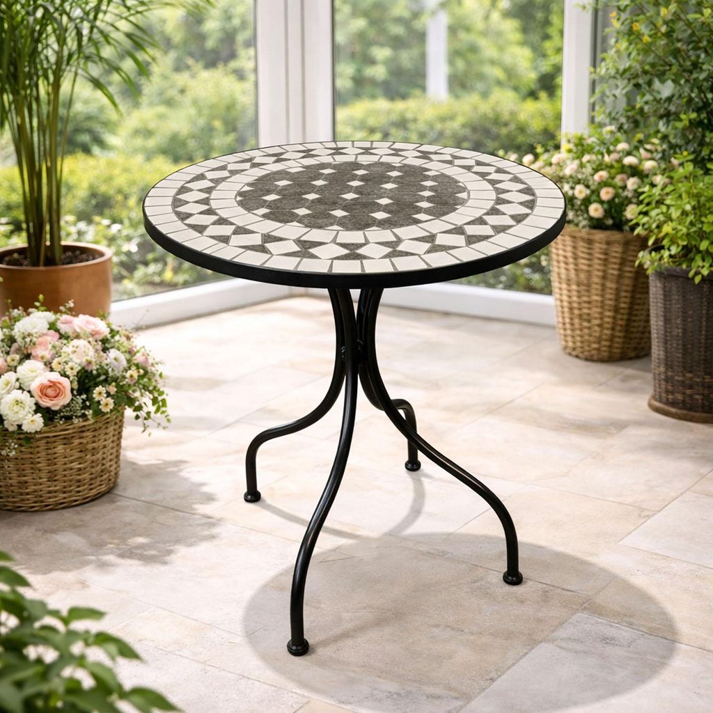 Mosaik Tisch Balkontisch Gartentisch rund Ø60xH70 cm Anthrazit /Grau