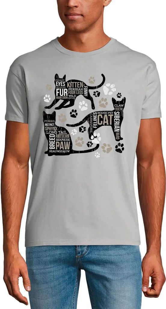 Herren Grafik T-Shirt 3 Katzen Pfote Kätzchen – 3 Cats Paw Kitten – Öko-Verantwortlich Vintage Jahrgang Kurzarm Lustige Druck Geburtstag Gesc...